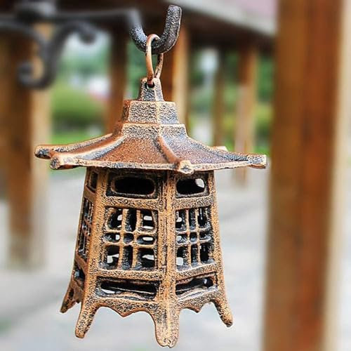 Vintage-Kerzenhalter aus Gusseisen für den Innenhof, japanische Pagode, orientalische hängende Gartenlaterne, Kerzenhalter für drinnen und draußen