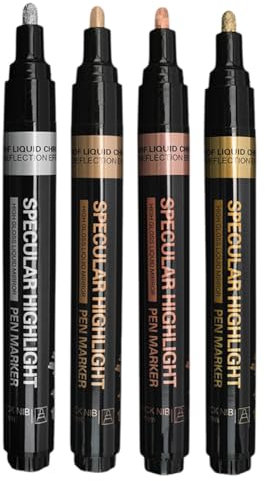 Epdpekc -Chrom-Metallic-Markierungsstift, 4 Farben Metallic-Lackstift, Reflektierender Glanz, 2-3 mm Größerer Anwendungsbereich