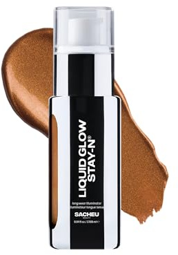 Sacheu Liquid Glow STAY-N Liquid Highlighter & Illuminator Makeup — 30ml Long Lasting Luminous Glow Lightweight Dewy Finish, Toasty Glaze | 3-in-1 skin enhancer, longwear, lightweight, ultra-blendable, sheer tint, infused with hyaluronic acid