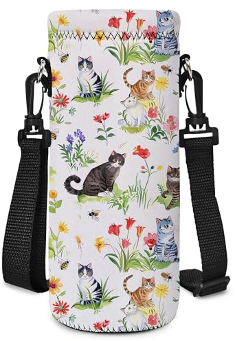 Mibbxea 500 ml, borsa a tracolla per bottiglie, in neoprene con tracolla per uomini e donne, viaggi, ciclismo, escursioni, palestra, corsa, campeggio (gatto da giardino)