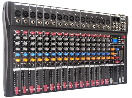 Yamnweo GX16 Professional Sound Board Konsole 16 Kanal Mixer Schnittstelle Digital USB Bluetooth Computer MP3 Eingang 48V Phantom Power Stereo DJ Mixer für Live-Events, Karaoke, Bühnenleistung