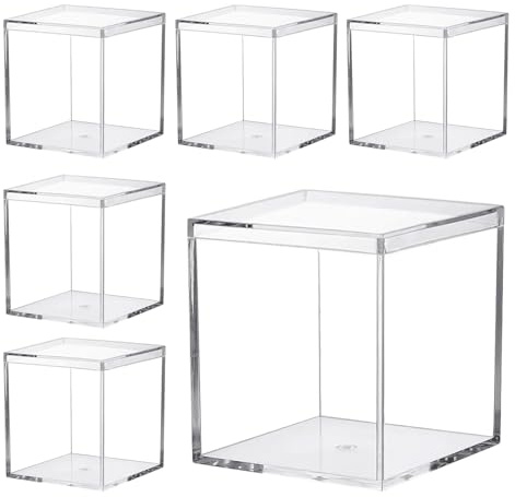 Keboyoe 6 Stück 7.5x7.5x7.5cm Kleine Acryl Box Transparent mit Deckel Kleine Quadratische Acrylbox Aufbewahrungsbox Durchsichtige Boxen Klein für Schmuck, Aufbewahrung,Vitrine,Süßigkeiten Verpackung