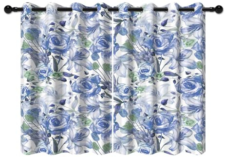 YONGFOTO 140x229cm Rideaux Occultants Floraux pour Chambre, Vintage Ferme Roses Pourpres Lys Fleurs Botaniques Œillets Rideaux Assombrissants pour Salon, 2 Panneaux