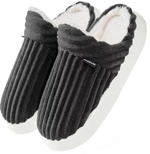 Misolin Chaussons Femme Hiver Chaud Pantoufles Homme Fourrés Confortable Mousses à Mémoire Automne Légères et respirantes Antidérapantes Intérieur/Extérieur, Noir 290(42-43.5 EU)