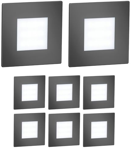 ledscom.de 8x LED Treppenlicht/Wandeinbauleuchte FEX für innen und außen, eckig, anthrazit, 85 x 85mm, kaltweiß