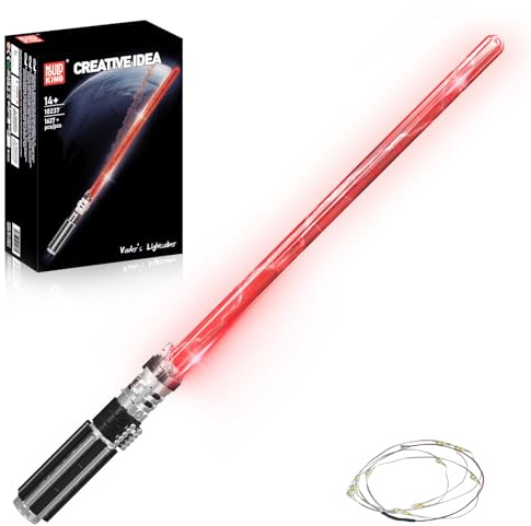 Mould King 10237 Technik Rot Lichtschwert Klemmbausteine Bausatz mit Licht und Ständer, 1627+ Teile Kreatives Cosplay Spielzeug, Technologie Halloween Laserschwerter Bauset