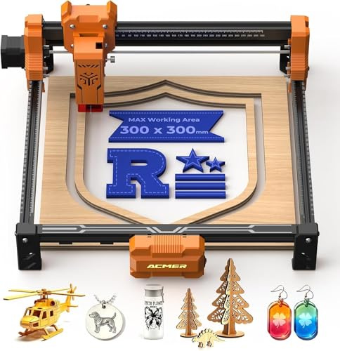 Laser Graviermaschine Acmer 4W Laser Cutter Laser-Ausgangsleistung 36W,Arbeitsbereich 300x300mm,10000mm/Min Geschwindigkeit Hohe Effizienz 0.01mm Gravur Laser Geeignet FüR Fotos/Namen