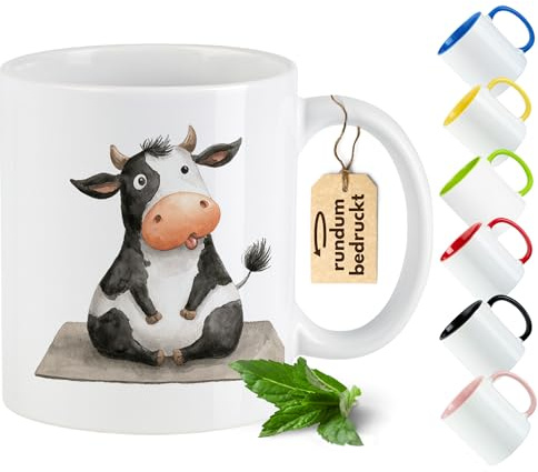 GRAZDesign Süße Kuh Tasse Keramiktasse mit Yoga Kuhmotiv – Kaffeebecher für Kinder & Erwachsene Geschenk Bauernhof- & Tierliebhaber - Rosa