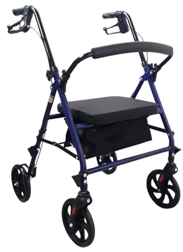 EkoHealthy Vivo+ Rollator Deambulatore Pieghevole in Acciaio, 4 Ruote | Seduta, Schienale, Freni a Leva, Borsa Portaoggetti, Portata 136 kg, Ausilio per Anziani e Disabili