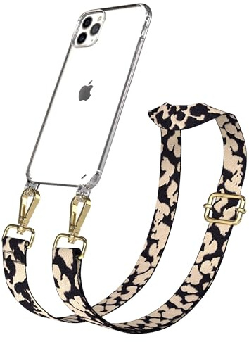 EAZY CASE Handykette - Verstellbares Taschenband kompatibel mit iPhone 11 Pro Max, Schulterriemen, Handykordel mit Silikon Hülle, Umhängetasche, Taupe Camouflage Gold