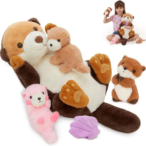 MorisMos groß Otter Kuscheltier XXL mit Baby im Bauch, 60cm weich riesen fischotter Stofftier Plüschtier Spielzeug, Geburtstag Weihnachten Geschenk für Kinder Baby