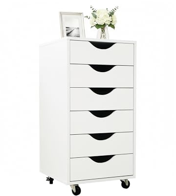 Relaxdays Rollcontainer, 6 Schubladen, HxBxT: 78 x 40 x 40 cm, Aktenschrank auf Rollen, Bürocontainer, weiß