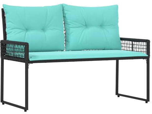 vidaXL Bank Outdoor mit Kissen Schwarz und Türkis 118 x 55 x 82 cm, Stylische, langlebige Gartenmöbel, wetterfeste Gartenbank, Bequeme Terrassensitzgelegenheiten, rustikaler Dekor für den Garten