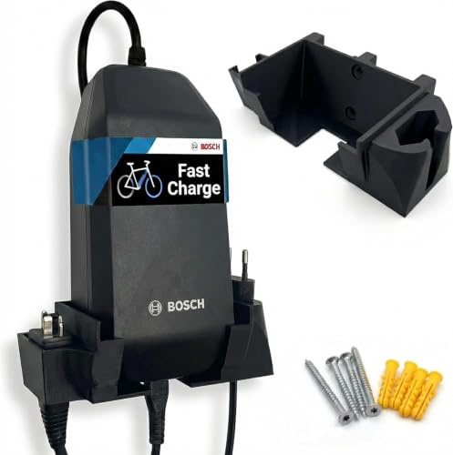 Wandhalterung passend für Bosch E-Bike Ladegerät Smart System - BPC3400 4A Schnellladegerät - e Bike 2A 4A 6A Smart System Akku Halter - inkl. Montagezubehör (Bosch Fast Charger kompatibel)