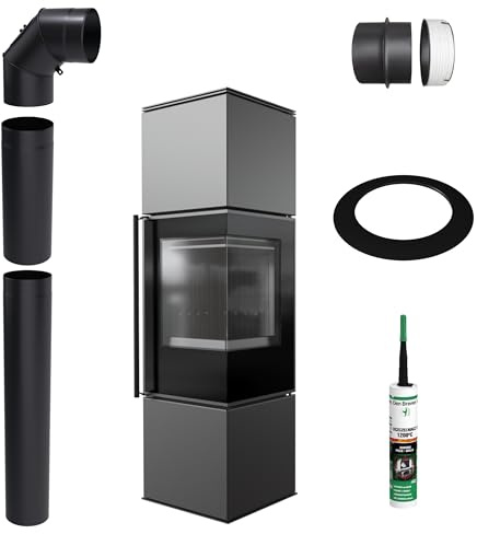KRATKI REN M/P Kaminofen 7kW Ø150 Schwarz Montageset Selbstschließend