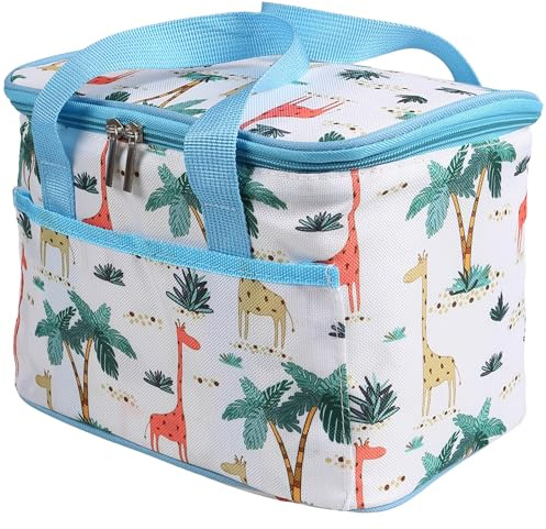Blaue Kühltasche 6 l mit 2 Kühlakkus, isoliert und tragbar (Blau – Palmen)