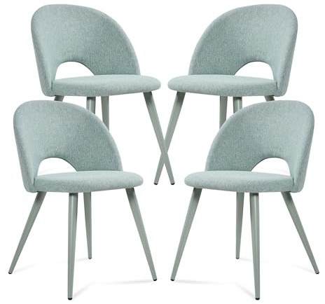 [en.casa] Esszimmerstühle Karijoki 4er Set Küchenstühle Lehnstuhl skandinavisch Polsterstuhl Webstoff mit Rückenlehne Stühle mit Metallfüße 77 x 50 x 55 cm Hellgrün