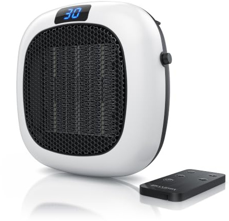 Brandson - Heizlüfter Steckdose 700 W - mit Fernbedienung - energiesparend - Timer - Überhitzungsschutz – mini klein leicht und leise – Steckdosenheizlüfter - Bad Wohnzimmer Kinderzimmer Schlafzimmer