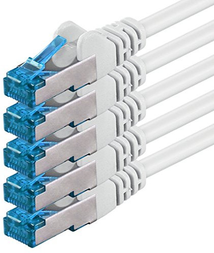 10m - bianco - 5 pezzi - Rete Cavi Cat6a | S-FTP | CAT 6a | doppia schermatura - certificato GHMT | PIMF | 500MHz | 10000 Mbit/s