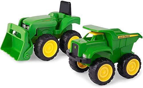 Sandkasten 42952 Spielzeugset John Deere Mini Bagger und Kipplader in Grün, Spielzeug Bagger und Kipplaster aus Kunststoff für Draußen, Geschenke für Kleinkinder 3 Jahren, Spiele für Draußen
