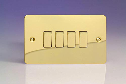 XFV9D Varilight Ultra Flat Plate Polished Brass 4 Gang Light Switch