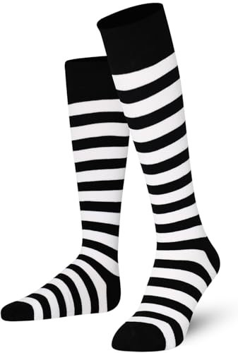 Mysocks Unisex Kniestrümpfe lange Socken Streifen Weiß schwarz