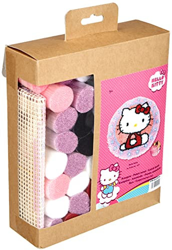 Vervaco Formteppich Hello Kitty Knüpfteppich mit Knüpfhaken, Baumwolle, Mehrfarbig, 55 x 55 x 1 cm