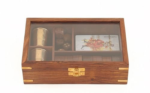 Old Modern Handicrafts Wooden Game Set with Brass Goblet - Endless Family Entertainment: Three-in-One Game Set - A Graceful Addition to Your Home Décor