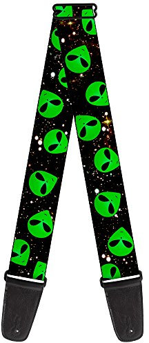 Buckle-Down Gitarrengurt Aliens Head Scattered Galaxy2 grün schwarz 5 Zoll breit (GS-W30164)