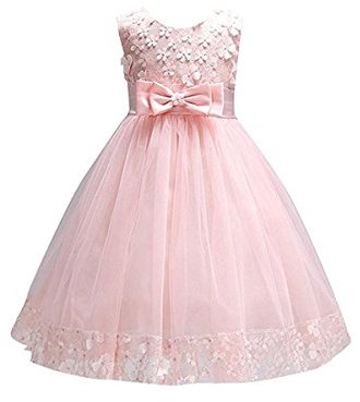 YMING Fille Robe Fleurs Noeud d'été Cérémonie Mariage Bouquetière Demoiselle d'honneur Robe de Fête Rose;5-6 Ans