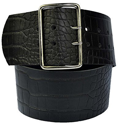 DayneQ 8cm Breit Echt Leder Guertel mit 4 Eckiger Roll Schnalle Kroko-Schwarz 95cm Bundweit