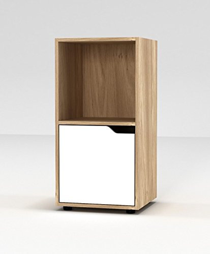 Bibliothèque cubique en bois Urbnliving avec portes, Bois dense, Oak Bookcase and White Door, 2 Cube
