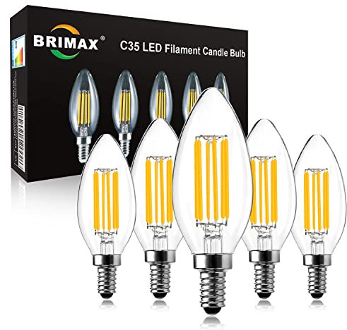 BRIMAX E14 LED Candle Bulb Dimmable 6w 60W Equivalent Warm White 2700K SES(Small Edison Screw) LED Chandelier Bulbs C35 Vintage Filament Energy Saving Candelabra Light Bulb 5 Packs