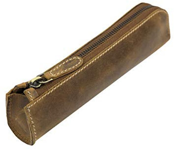 LEAS Federmappe und Stifteetui Leder Unisex im Vintage Used Look 20x3x5,5cm (LxBxH) (dark cognac)