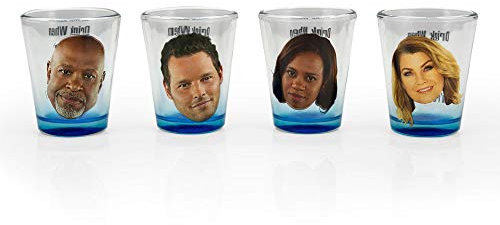 Surreal Entertainment Greys Anatomy Party Drinking Game | Set of 4 Official Collectible Character Shot Glasses | 2 Ounces Each