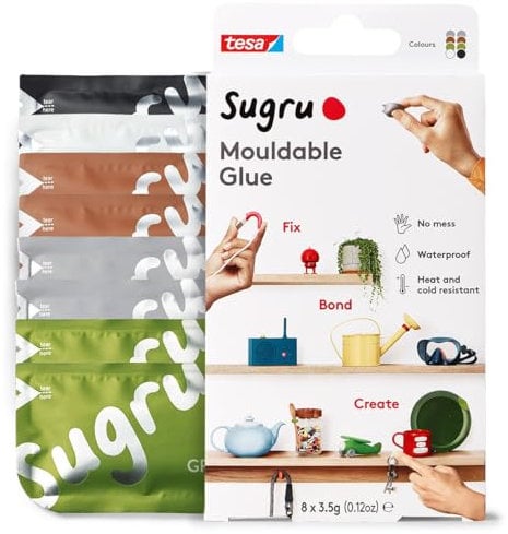 Colla modellabile Sugru di tesa, adesivo forte per tutti gli usi, confezione da 8 (8 x 3.5 g) in nero, bianco, verde, marrone e grigio