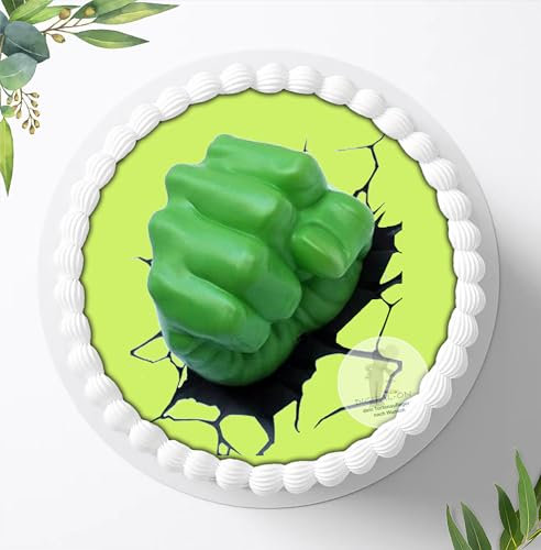 Für den Geburtstag ein Tortenbild, Zuckerbild mit dem Motiv: Hulk, Essbares Foto für Torten, Tortenbild, Tortenaufleger Ø 20cm 6303aa