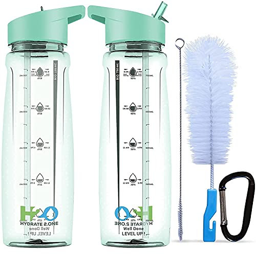 HYDRATE 2.ONE Trinkflasche mit Strohhalm für Erwachsenen - Auslaufsichere, BPA-freie Wasserflasche - Sportflasche mit motivierenden Zeitmarkierungen - wiederverwendbare Water Bottle - 750ml (Grün)