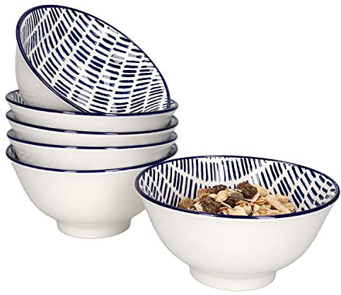 MamboCat 6-teiliges Schüssel-Set Jail I Müsli-Schalen-Set für 6 Personen I Tiefe Bowls beidseitig glänzend lasiert I Schale in Blau-Weiß I Hochwertiges Porzellan Geschirr-Set mit Ø 16 cm