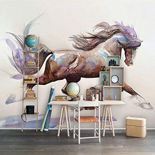 IWJAI papier peint trompe l oeil mural Course à pied animal cheval Papier peint intissé Trompe l oeil | Déco Mural Tableaux Muraux Photo Paysage Panoramique Intissé Murales Moderne Decoration Murale