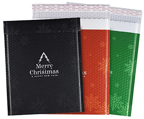 Briefumschläge mit Luftpolsterfolie A4, 30 Stück (3 Farben) Weihnachten Schneeflocke Bubble Mailers - 23cm x 32cm Luftpolsterumschläge für Senden von Weihnachtskarten und Geschenke