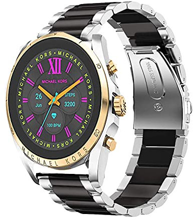 Michael Kors Compatible Quick Release Stainless Steel Metal Replacement Straps for Gen 6 Bradshaw Smartwatch (Silver-Black)