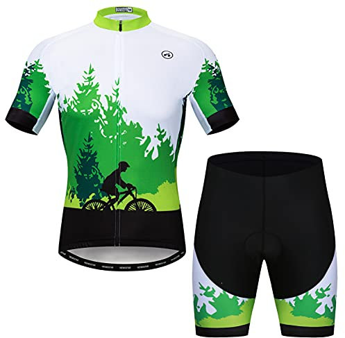 Weimostar Radtrikot Shorts Set Gefüttert Herren Fahrrad Top Anzug Hemd Rennrad Bekleidung MTB Mountain Outfits Grün Weiß L
