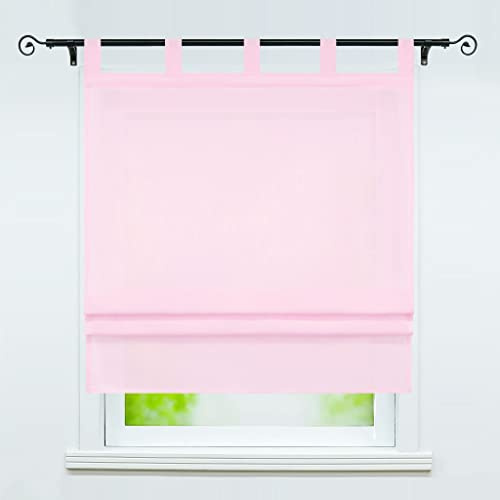 Delien Raffrollo Halbtransparente Gardine »Macaroon« B100 x H140 cm,Rosa | Mit Schlaufen,Halbtransparenter Vorhang,Unifarbige Raffgardine,Schlaufenrollo,Bändchenrollo Küche Fenster Kurze Gardine