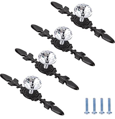 MengH-SHOP Crystal Drawer Knobs Diamond Shape Cabinet Pull Handle with Black Plate for Kitchen Door Cupboard Wardrobe Drawer Bedroom Dresser Furniture Decoration 120MM (Pack of 4)