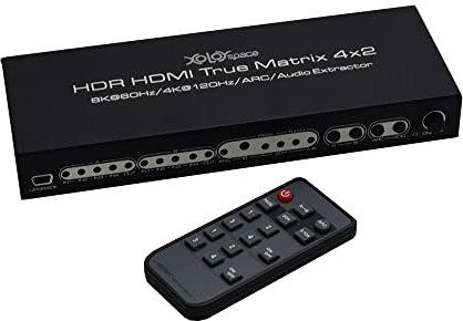 XOLORspace 43420A HDMI 2.1 8K HDR HDMI True Matrix Switch 4x2 unterstützt 4k 120hz und Dolby Vision mit optischem und L/R Audio Extractor und ARC