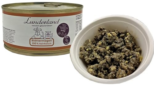 Lunderland Dosenfleisch Blättermagen 5 x 300g Dosen (insg. 1,5kg) Hundefutter Nassfutter 100% Blättermagen vom Rind für Hunde und Katzen
