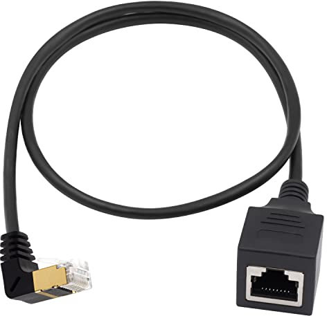 Duttek Cat8 Ethernet Kabel, 40Gbps 2000Mhz Down Angle Ethernet Cable to Female Extender RJ45 Ethernet Cable, 8P8C Kristallkopf RJ45 Netzwerkkabel Verbinder für Notebook,Desktop PC, 0.5m