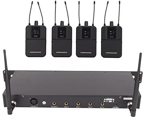 Sistema de Monitor de Oído Inalámbrico, Transmisor de Monitoreo de 4 Canales Estéreo UHF Y Receptor de Petaca, Kit de Tarjeta de Sonido Podcast para Banda de Escenario de Transmisión en Vivo de Estudi