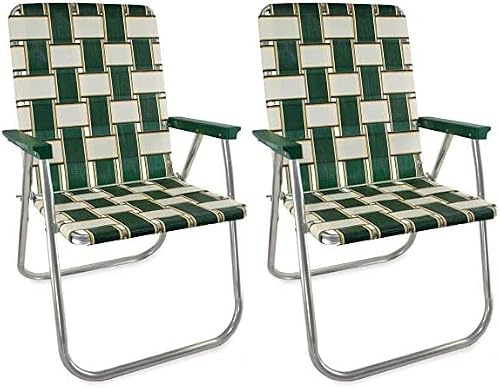 Lawn Chair USA - Outdoor-Stühle für Camping Hergestellt mit leichtem Aluminiumrahmen und UV-beständigem Gurtband, zusammenklappbar für einfache Lagerung, 2er-Pack (Charleston mit grünen Armen,
